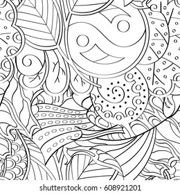 Tracery seamless pattern. Mehndi design. Ethnic monochrome binary doodle texture. Curved doodling black and white background. Vector