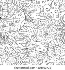 Tracery seamless pattern. Mehndi design. Ethnic monochrome binary doodle texture. Curved doodling black and white background. Vector