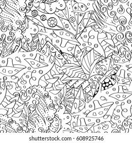 Tracery seamless pattern. Mehndi design. Ethnic monochrome binary doodle texture. Curved doodling black and white background. Vector