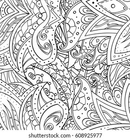 Tracery seamless pattern. Mehndi design. Ethnic monochrome binary doodle texture. Curved doodling black and white background. Vector