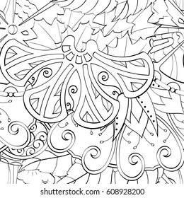 Tracery seamless pattern. Mehndi design. Ethnic monochrome binary doodle texture. Curved doodling black and white background. Vector