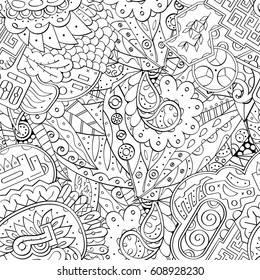 Tracery seamless pattern. Mehndi design. Ethnic monochrome binary doodle texture. Curved doodling black and white background. Vector