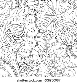 Tracery seamless pattern. Mehndi design. Ethnic monochrome binary doodle texture. Curved doodling black and white background. Vector