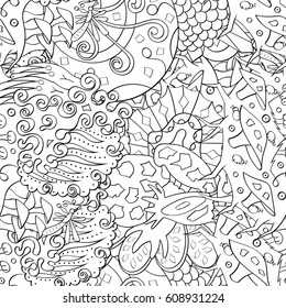 Tracery seamless pattern. Mehndi design. Ethnic monochrome binary doodle texture. Curved doodling black and white background. Vector