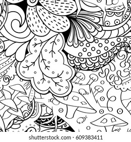 Tracery seamless pattern. Mehndi design. Ethnic monochrome binary doodle texture. Curved doodling black and white background. Vector