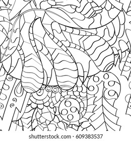 Tracery seamless pattern. Mehndi design. Ethnic monochrome binary doodle texture. Curved doodling black and white background. Vector