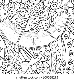 Tracery seamless pattern. Mehndi design. Ethnic monochrome binary doodle texture. Curved doodling black and white background. Vector