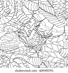 Tracery seamless pattern. Mehndi design. Ethnic monochrome binary doodle texture. Curved doodling black and white background. Vector