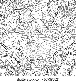 Tracery seamless pattern. Mehndi design. Ethnic monochrome binary doodle texture. Curved doodling black and white background. Vector