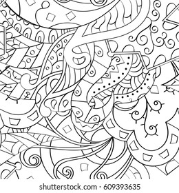 Tracery seamless pattern. Mehndi design. Ethnic monochrome binary doodle texture. Curved doodling black and white background. Vector