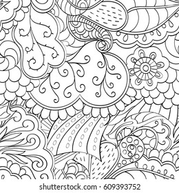 Tracery seamless pattern. Mehndi design. Ethnic monochrome binary doodle texture. Curved doodling black and white background. Vector