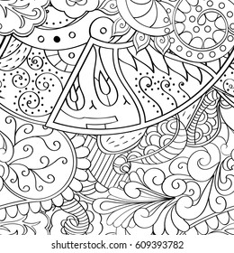 Tracery seamless pattern. Mehndi design. Ethnic monochrome binary doodle texture. Curved doodling black and white background. Vector