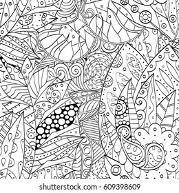 Tracery seamless pattern. Mehndi design. Ethnic monochrome binary doodle texture. Curved doodling black and white background. Vector