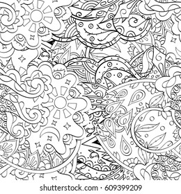 Tracery seamless pattern. Mehndi design. Ethnic monochrome binary doodle texture. Curved doodling black and white background. Vector