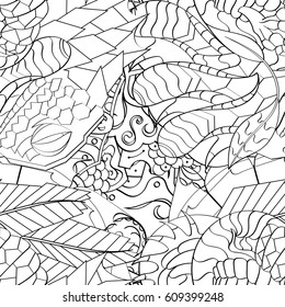 Tracery seamless pattern. Mehndi design. Ethnic monochrome binary doodle texture. Curved doodling black and white background. Vector