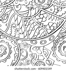 Tracery seamless pattern. Mehndi design. Ethnic monochrome binary doodle texture. Curved doodling black and white background. Vector
