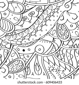 Tracery seamless pattern. Mehndi design. Ethnic monochrome binary doodle texture. Curved doodling black and white background. Vector