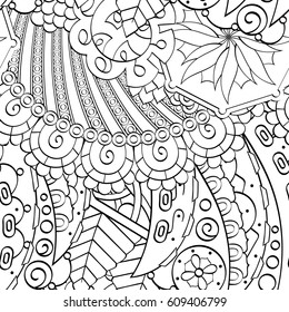 Tracery seamless pattern. Mehndi design. Ethnic monochrome binary doodle texture. Curved doodling black and white background. Vector