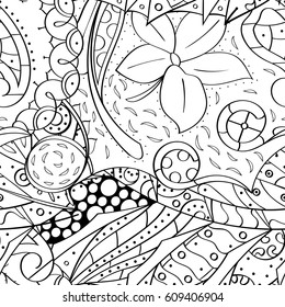 Tracery seamless pattern. Mehndi design. Ethnic monochrome binary doodle texture. Curved doodling black and white background. Vector