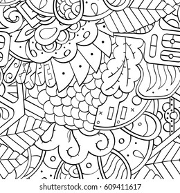Tracery seamless pattern. Mehndi design. Ethnic monochrome binary doodle texture. Curved doodling black and white background. Vector