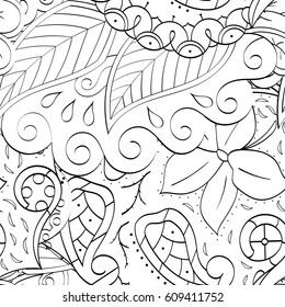 Tracery seamless pattern. Mehndi design. Ethnic monochrome binary doodle texture. Curved doodling black and white background. Vector