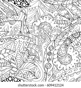 Tracery seamless pattern. Mehndi design. Ethnic monochrome binary doodle texture. Curved doodling black and white background. Vector
