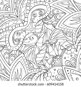 Tracery seamless pattern. Mehndi design. Ethnic monochrome binary doodle texture. Curved doodling black and white background. Vector