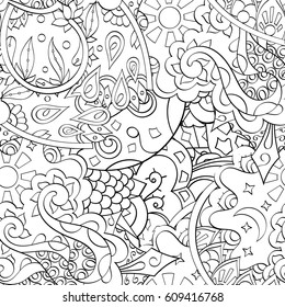 Tracery seamless pattern. Mehndi design. Ethnic monochrome binary doodle texture. Curved doodling black and white background. Vector