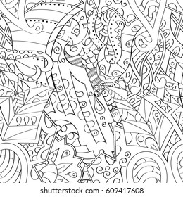 Tracery seamless pattern. Mehndi design. Ethnic monochrome binary doodle texture. Curved doodling black and white background. Vector