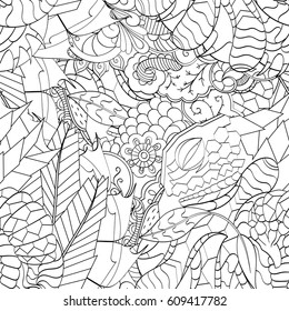 Tracery seamless pattern. Mehndi design. Ethnic monochrome binary doodle texture. Curved doodling black and white background. Vector