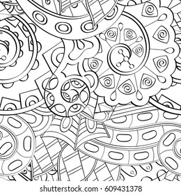 Tracery seamless pattern. Mehndi design. Ethnic monochrome binary doodle texture. Curved doodling black and white background. Vector