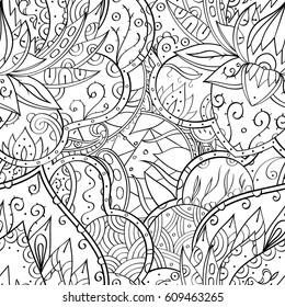 Tracery seamless pattern. Mehndi design. Ethnic monochrome binary doodle texture. Curved doodling black and white background. Vector