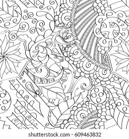 Tracery seamless pattern. Mehndi design. Ethnic monochrome binary doodle texture. Curved doodling black and white background. Vector