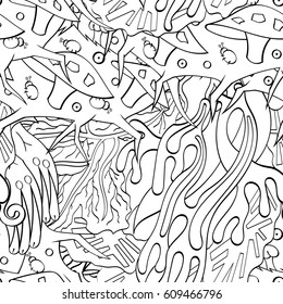 Tracery seamless pattern. Mehndi design. Ethnic monochrome binary doodle texture. Curved doodling black and white background. Vector