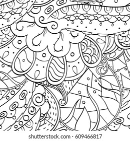 Tracery seamless pattern. Mehndi design. Ethnic monochrome binary doodle texture. Curved doodling black and white background. Vector