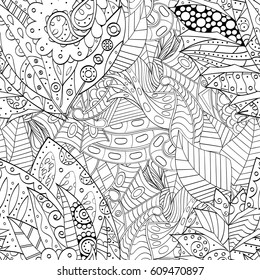 Tracery seamless pattern. Mehndi design. Ethnic monochrome binary doodle texture. Curved doodling black and white background. Vector