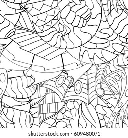 Tracery seamless pattern. Mehndi design. Ethnic monochrome binary doodle texture. Curved doodling black and white background. Vector