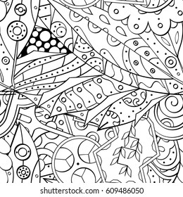 Tracery seamless pattern. Mehndi design. Ethnic monochrome binary doodle texture. Curved doodling black and white background. Vector