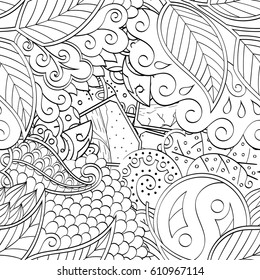 Tracery seamless pattern. Mehndi design. Ethnic monochrome binary doodle texture. Curved doodling black and white background. Vector