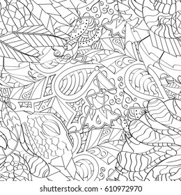 Tracery seamless pattern. Mehndi design. Ethnic monochrome binary doodle texture. Curved doodling black and white background. Vector