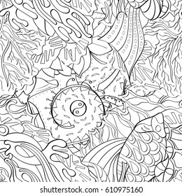 Tracery seamless pattern. Mehndi design. Ethnic monochrome binary doodle texture. Curved doodling black and white background. Vector