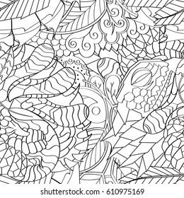 Tracery seamless pattern. Mehndi design. Ethnic monochrome binary doodle texture. Curved doodling black and white background. Vector