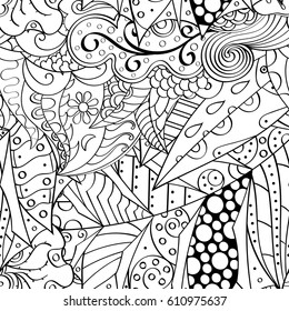 Tracery seamless pattern. Mehndi design. Ethnic monochrome binary doodle texture. Curved doodling black and white background. Vector