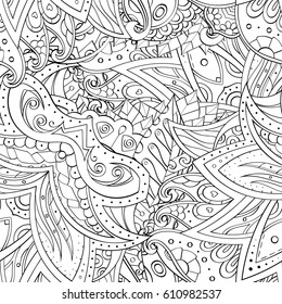 Tracery seamless pattern. Mehndi design. Ethnic monochrome binary doodle texture. Curved doodling black and white background. Vector