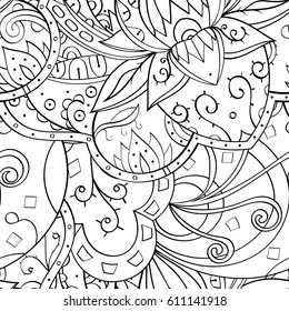 Tracery seamless pattern. Mehndi design. Ethnic monochrome binary doodle texture. Curved doodling black and white background. Vector