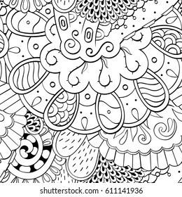 Tracery seamless pattern. Mehndi design. Ethnic monochrome binary doodle texture. Curved doodling black and white background. Vector