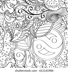 Tracery seamless pattern. Mehndi design. Ethnic monochrome binary doodle texture. Curved doodling black and white background. Vector