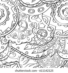 Tracery seamless pattern. Mehndi design. Ethnic monochrome binary doodle texture. Curved doodling black and white background. Vector