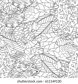 Tracery seamless pattern. Mehndi design. Ethnic monochrome binary doodle texture. Curved doodling black and white background. Vector