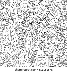 Tracery seamless pattern. Mehndi design. Ethnic monochrome binary doodle texture. Curved doodling black and white background. Vector